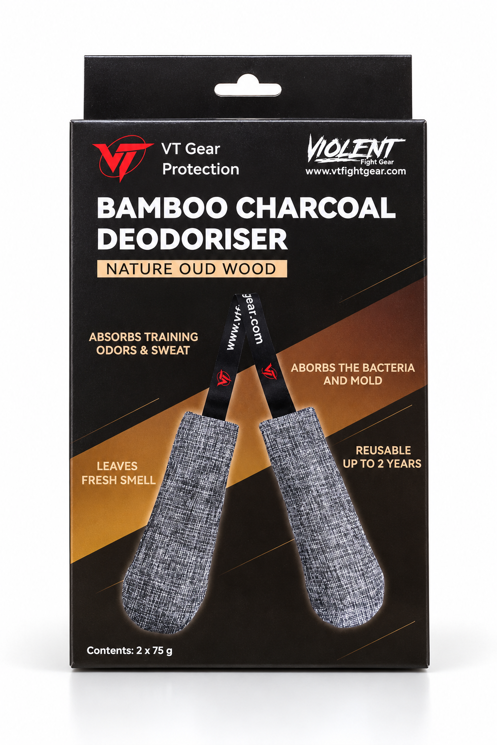 VT Bamboo Charcoal Deodoriser -  Nature Oud Wood (Odour Absorber, Reusable up to 2 Years, 2 × 75g)