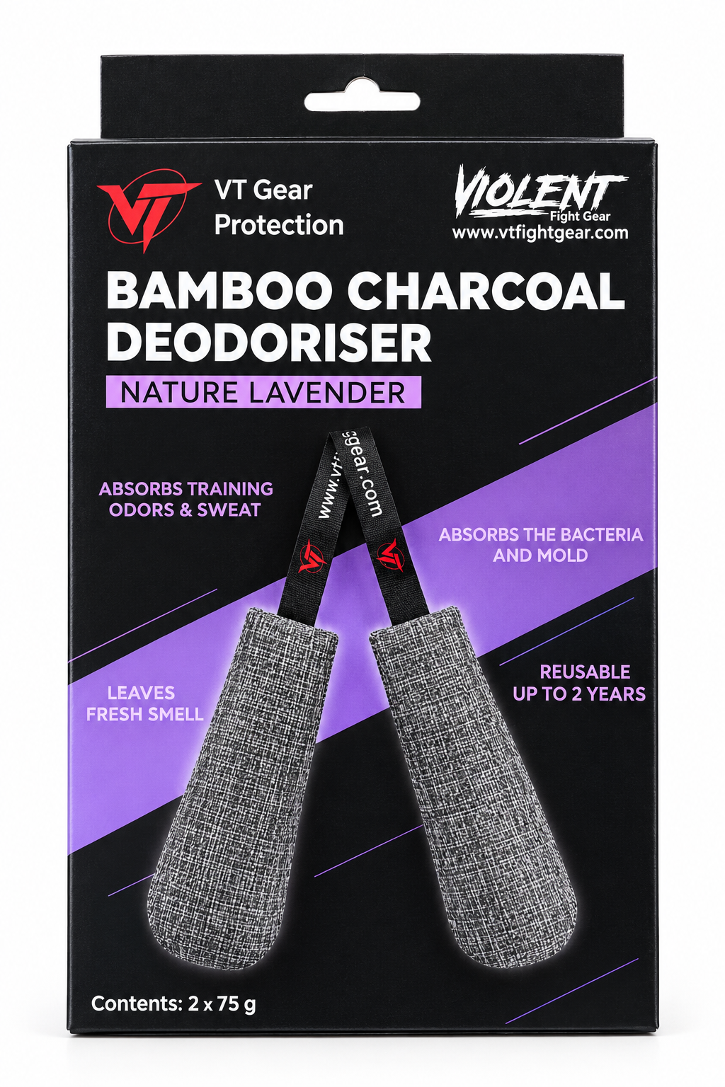 VT Bamboo Charcoal Deodoriser -  Nature Lavender (Odour Absorber, Reusable up to 2 Years, 2 × 75g)