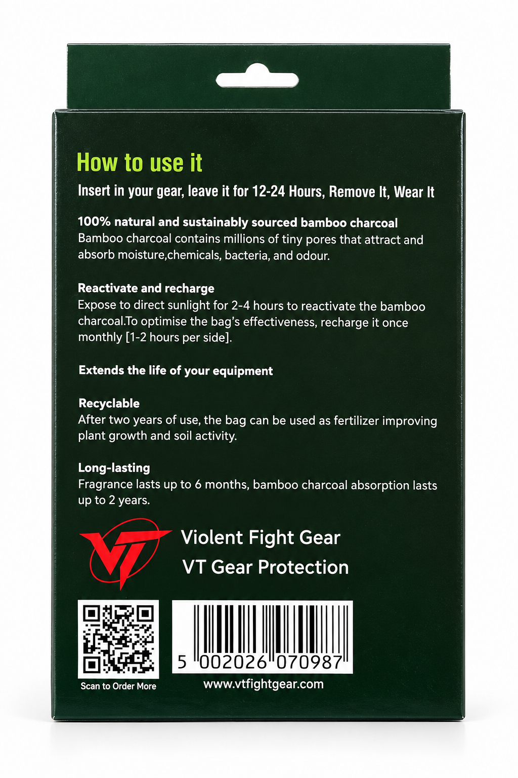 VT Bamboo Charcoal Deodoriser -  Natural Non-scent (Odour Absorber, Reusable up to 2 Years, 2 × 75g)